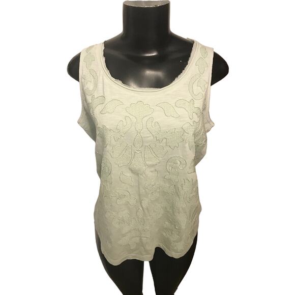 Small Chicos Womens Light Green Cotton Tank Top Pattern Raw Edge Neckline - Picture 6 of 8